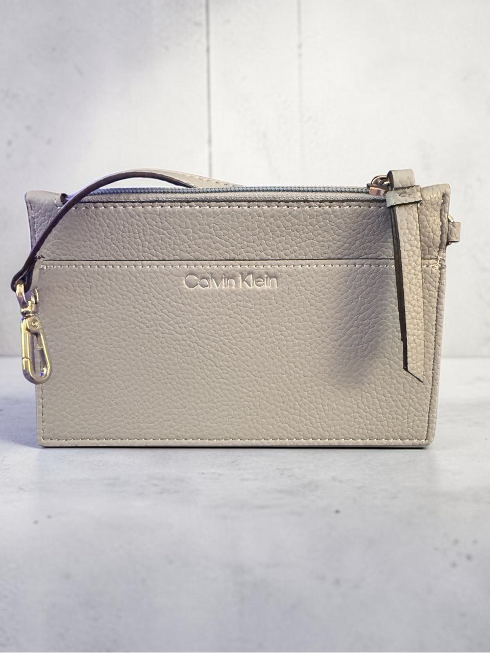 Calvin Klein Light Blue Pebbled Wristlet Zip Pouch Silver Tone Hardware